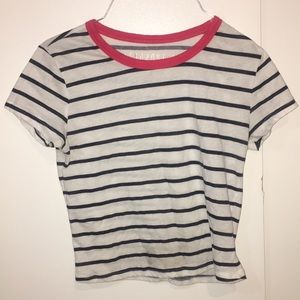 Striped crop tee with pink lining
